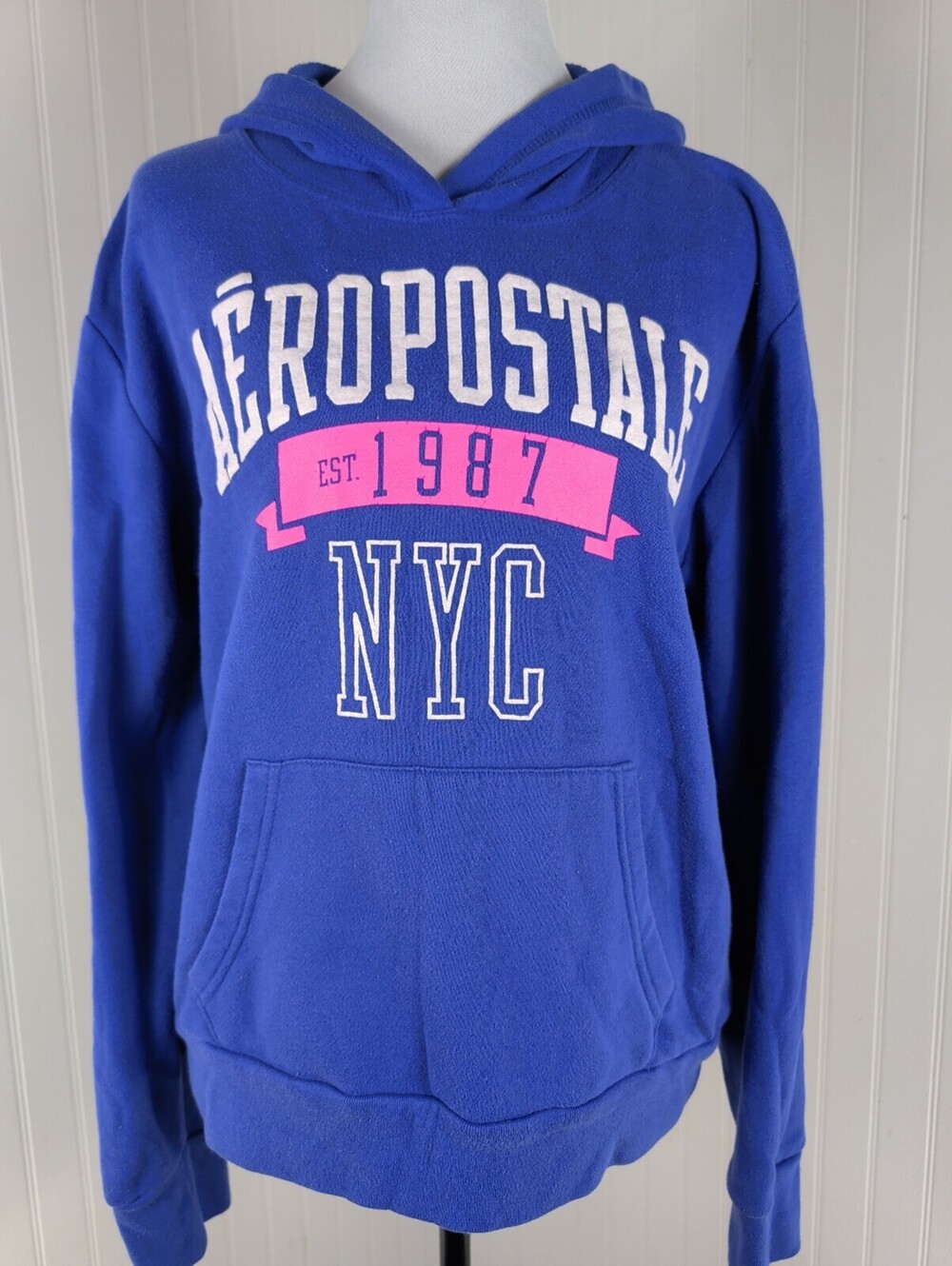 Y2K Aéropostale Cobalt Blue "EST 1987 NYC" Graphic Pullover Hoodie Size Large